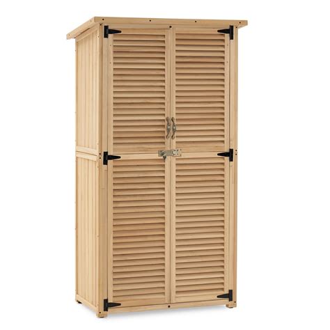 Mcombo Outdoor Wooden Storage Cabinet Garden Tool Shed W Latch