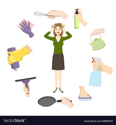 Housewife Woman Stress From Daily Home Burdens Vector Image
