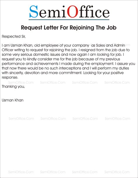 Here is a job referral subject line example: Rejoining Letter After Resignation From Company