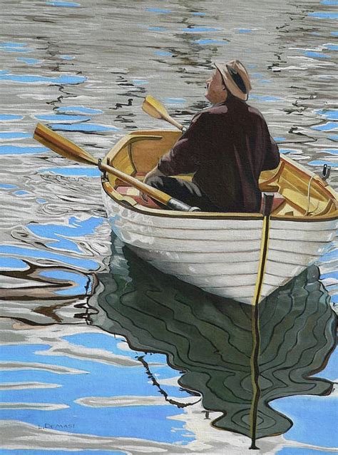 Guy In Row Boat Painting Boat Art Landscape Art Quilts Boat Painting