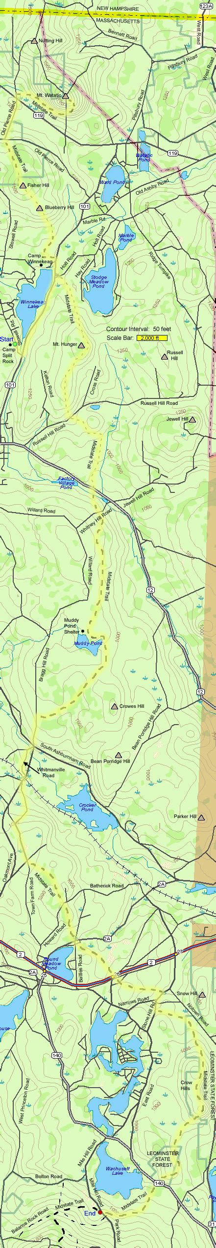 Hike New England Mt Watatic To Wachusett Mtn On The Midstate Trail