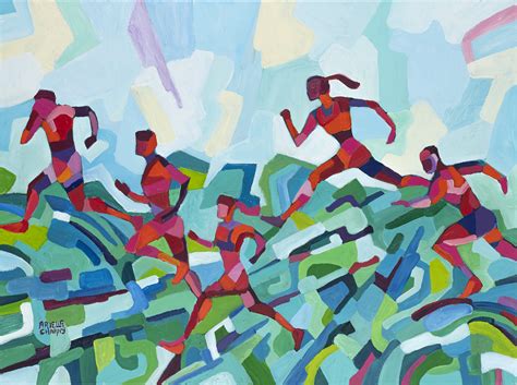 Colorful Runners Running Painting Running Artwork Sports Art