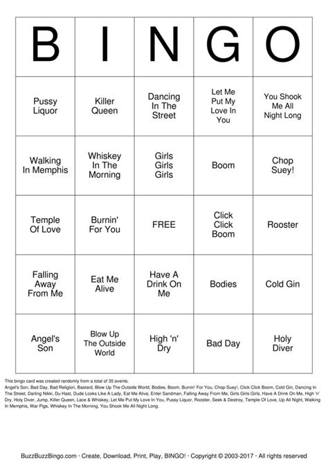 rock n roll bingo cards to download print and customize