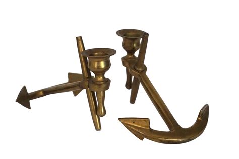 Brass Anchor Candle Holder Pair Vintage Nautical And Coastal Home Decor