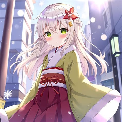 Girl Blush Kimono Snowflakes Anime Hd Phone Wallpaper Peakpx