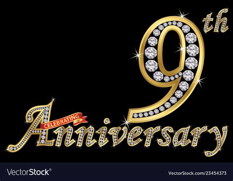 Celebrating 9th Anniversary Golden Sign Royalty Free Vector