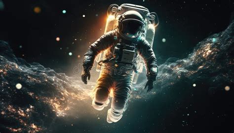 Astronaut Floating In Outer Space Zero Gravity Alien Spacesuit In