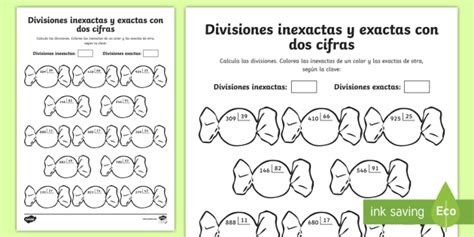 Ficha Divisiones De Dos Cifras Inexactas Y Exactas