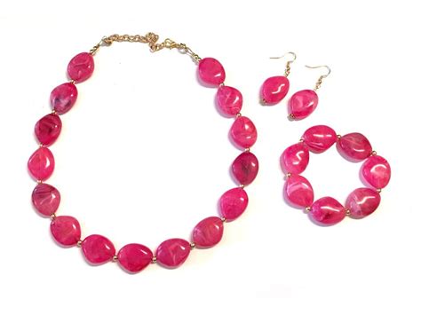 Hot Pink Statement Necklace Jewelry Set Chunky Jewelry Big Etsy