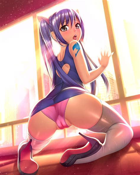 Lucknight Wendy Marvell Fairy Tail 1girl Ass Ass Focus Bare Arms Bare Shoulders Blue