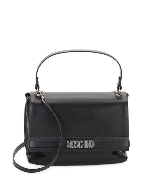 Leather Flap Satchel Black Moschino Shoulder Bags Bags Satchel