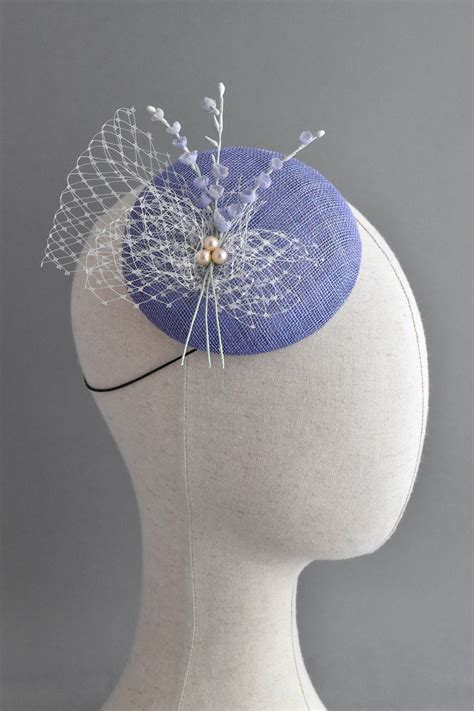 Periwinkle Beret With Vintage Lily Of The Valley Pearls And Netting
