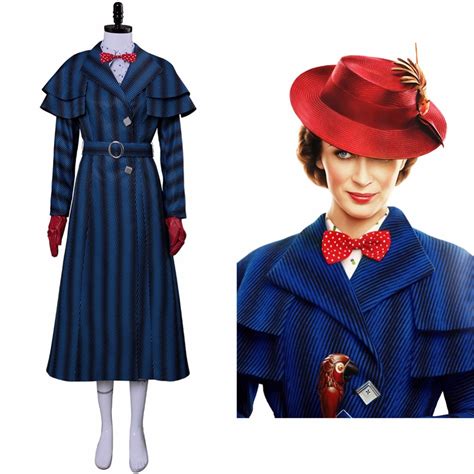 2018 Mary Poppins Returns Cosplay Mary Poppins Costume Dress Hat Full Set Girls Women Adult