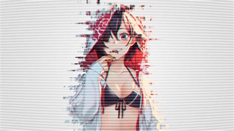 Wallpaper Anime Girls Red Glitch Art Digital Art