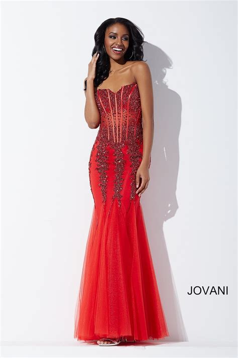 Jovani 5908 Strapless Sweetheart Corset Illusion Bodice Mermaid Gown In