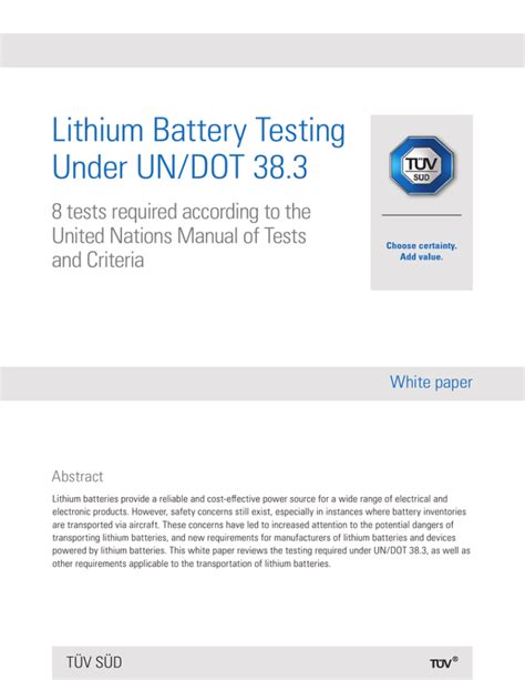Lithium Battery Testing Under Undot 383