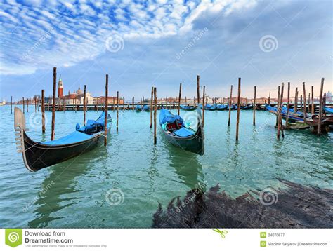 Gondolas San Giorgio Maggiore Venice Stock Image Image Of History