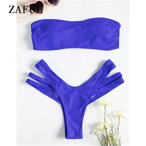Zaful Bandeau Bikini Swimwear Women Cutout High Leg Swimsuit Thong