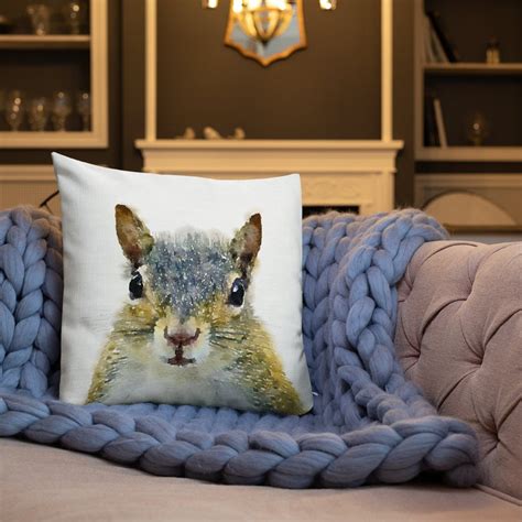 Squirrel Throw Pillow Squirrel Cushion Watercolor Woodland Etsy