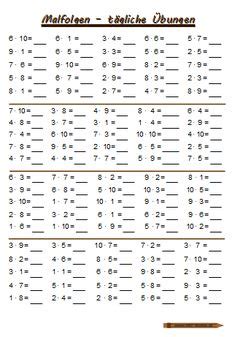 Matheaufgaben klasse 2 einmaleins mathe 4 5 6 klasse by bas. Lernstübchen: Kopfrechenblätter zum Einmaleins (multiplizieren und dividieren alle Reihen ...