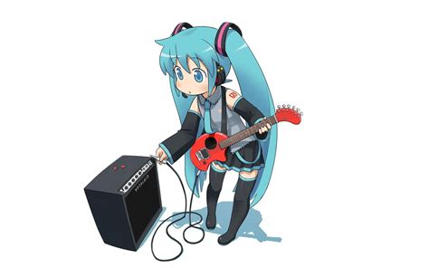 Blue Haired Female Anime Character Playing Guitar Hd Wallpaper