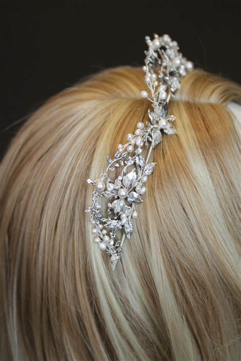 Silver Lining Regal Wedding Crown With Pearls For Bride Ryonna
