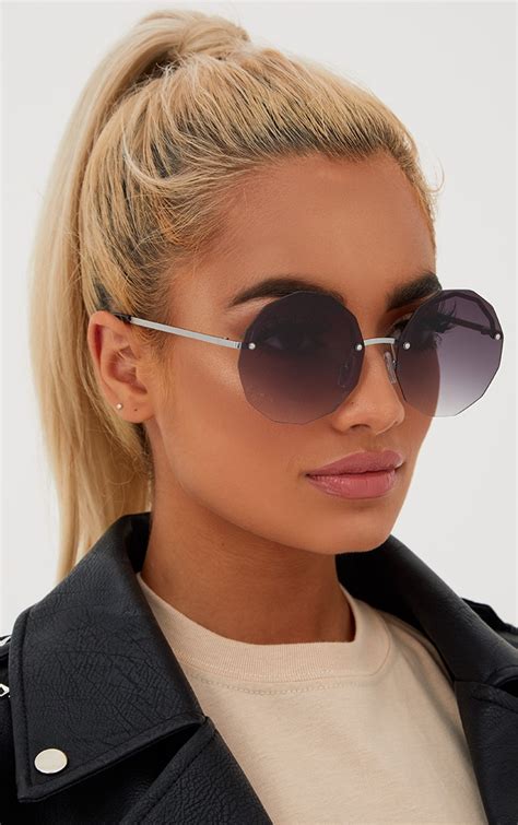 Black Fade Frameless Edged Sunglasses Accessories Prettylittlething Usa