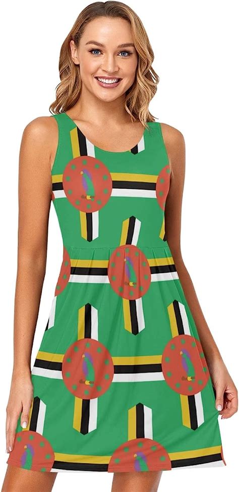 Vnurnrn Dominica Flag Womens Casual Sleeveless Short Dress At Amazon