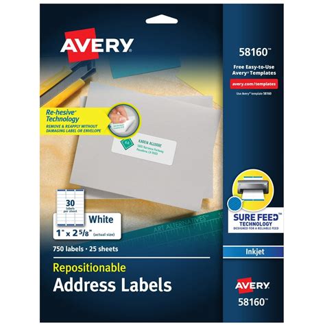 Avery Repositionable Address Labels Repositionable Adhesive 1 X 2 5