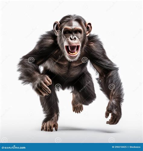 Angry Chimpanzee Running Professional 8k Uhd Photo On White Background Stock Illustration