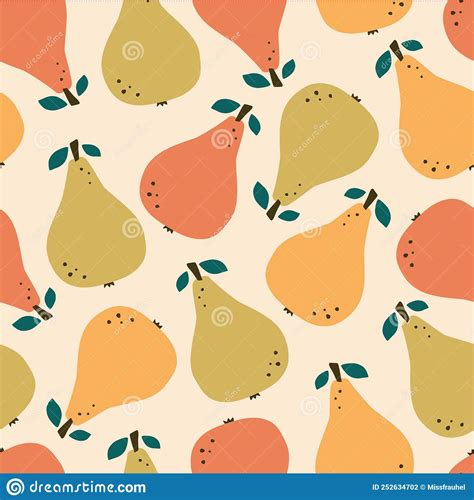 Tutti Frutti Pears With Green Leaf Hand Drawn Vector Illustration