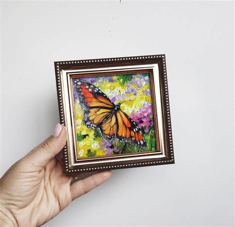 Monarch Butterfly Art Painting Original 4x4 Yellow Oil Etsy