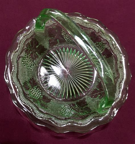 Westmoreland Woolworth Vintage Green Uranium Glass Basket S