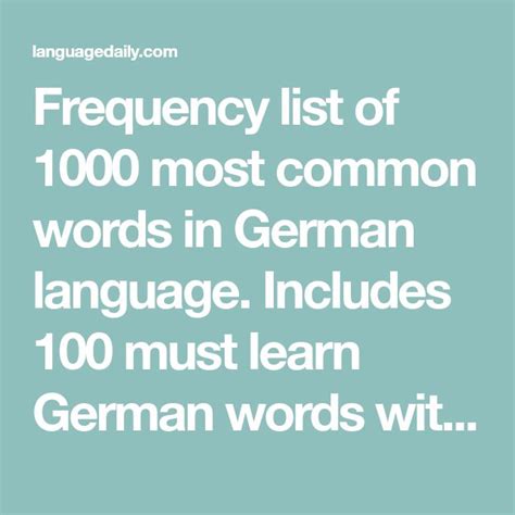 Frequency List Of 1000 Most Common Words In German Language Includes