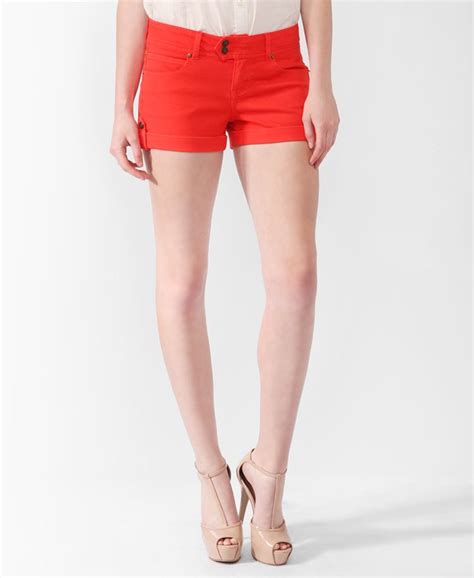 Life In Progress™ Button Tab Colored Denim Shorts Forever21