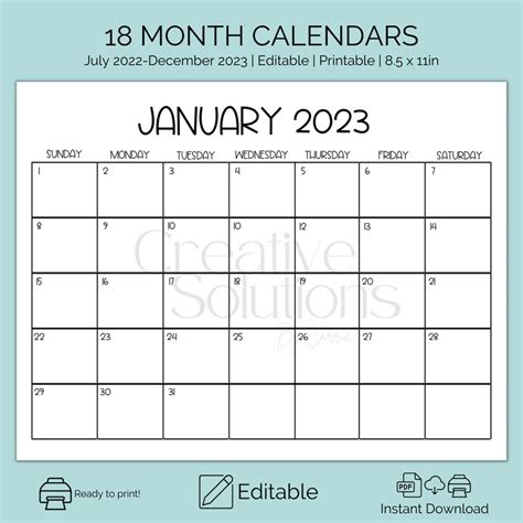 2022 2023 Editable Printable Calendars 18 Month Calendars Etsy Australia