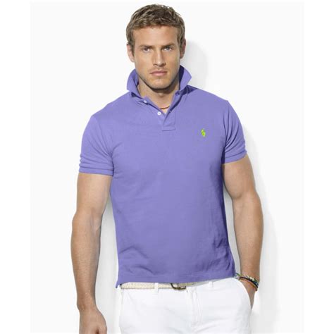 Ralph Lauren Custom Fit Short Sleeved Cotton Mesh Polo In Purple For