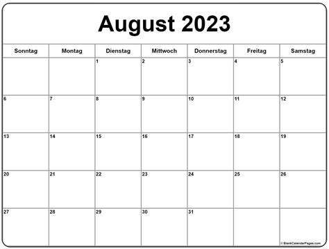 August 2023 Kalender Auf Deutsch Kalender 2023