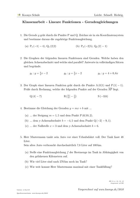 Lernpaket aus skript lineare funktionen, 4 klassenarbeiten mit lösungen lineare funktionen aufgaben pdf. Aufgaben Klassenarbeit - Lineare Funktionen ...