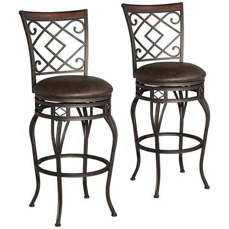 Hartley 30 Wood And Bronze Metal Swivel Bar Stools Set Of 2 Style