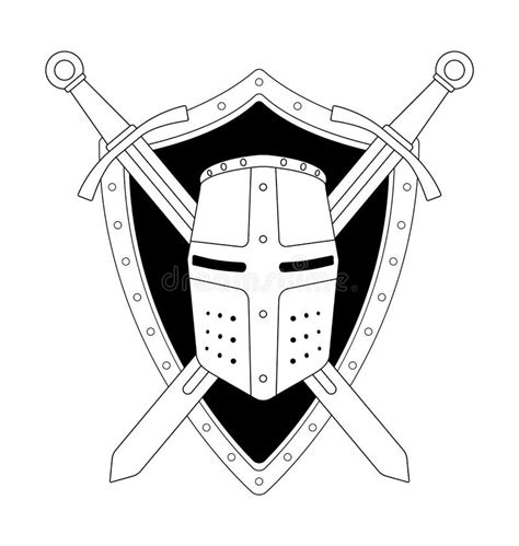 Two Crossed Swords Shield And Helmet Emblem Stock Vector Illustration