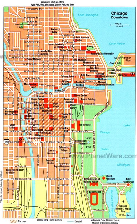 Карта Чикаго с достопримечательностями интересные места на карте