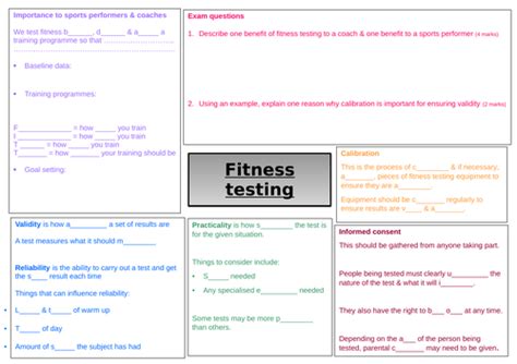 Level 2 Btec Sport Fitness Testing Revision Sheet Unit 1 Teaching