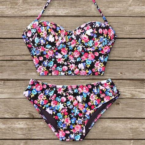 Cute Floral Bathing Suit Vintage Bikini Bustier Bikini Bikinis