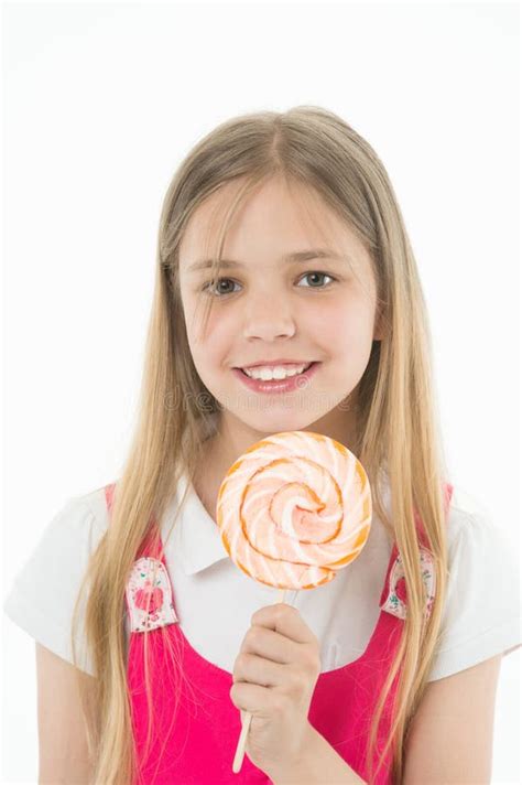 Girl Smile With Lollipop Isolated On White Small Child Smiling With