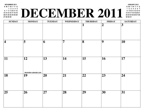 December 2011 Calendar Of The Month Free Printable December Calendar