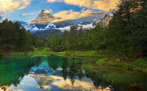 Nature Landscape Summer Matterhorn Forest Lake