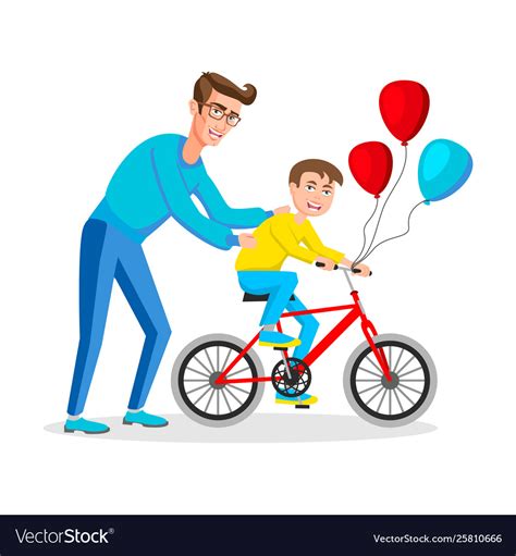 Father Teaches His Son To Ride A Bicycle Vector Image