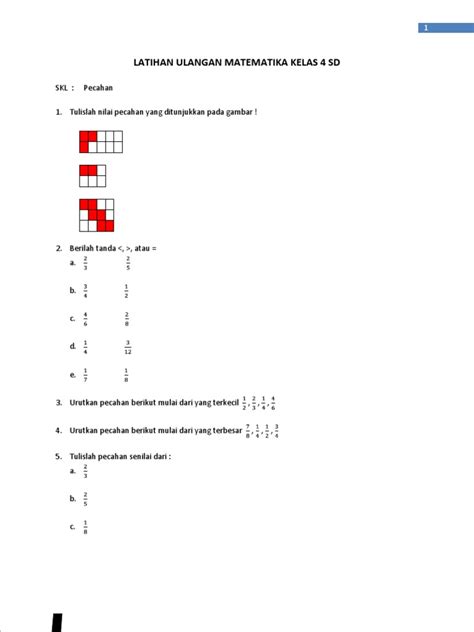 Soal SD Kelas 4 Matematika - Pecahan