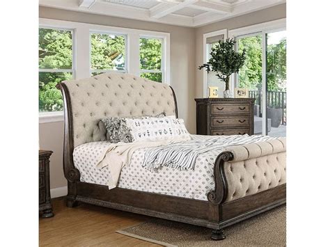 Cm7663q Rustic Wood Finish Traditional Queen Bed Luchy Amor Furniture